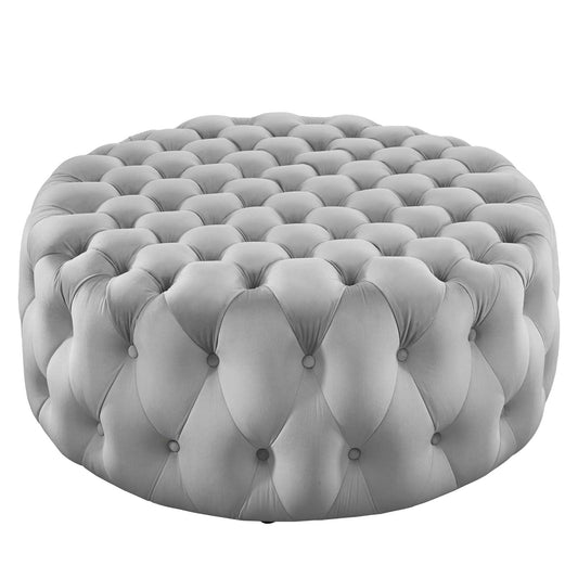Amour Tufted Button Large Round Performance Velvet Ottoman Light Gray EEI-5469-LGR