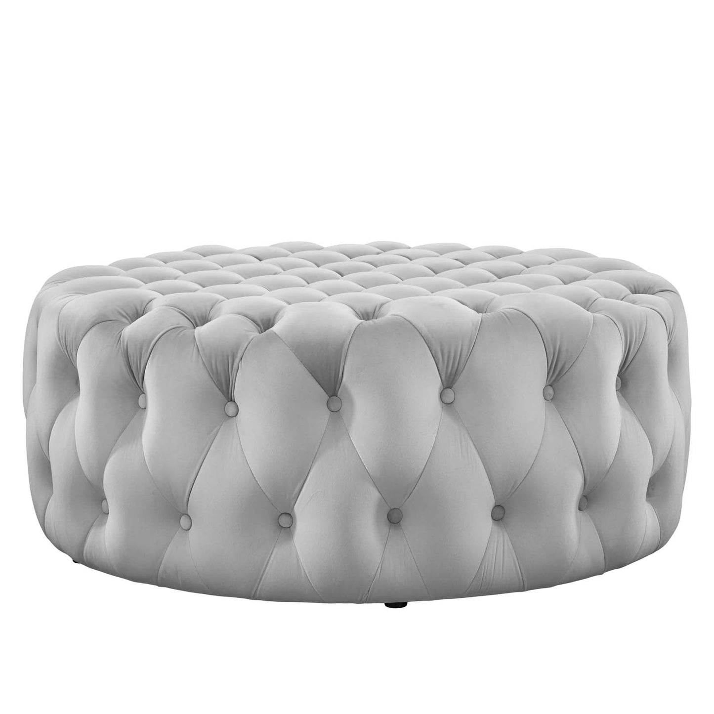 Amour Tufted Button Large Round Performance Velvet Ottoman Light Gray EEI-5469-LGR