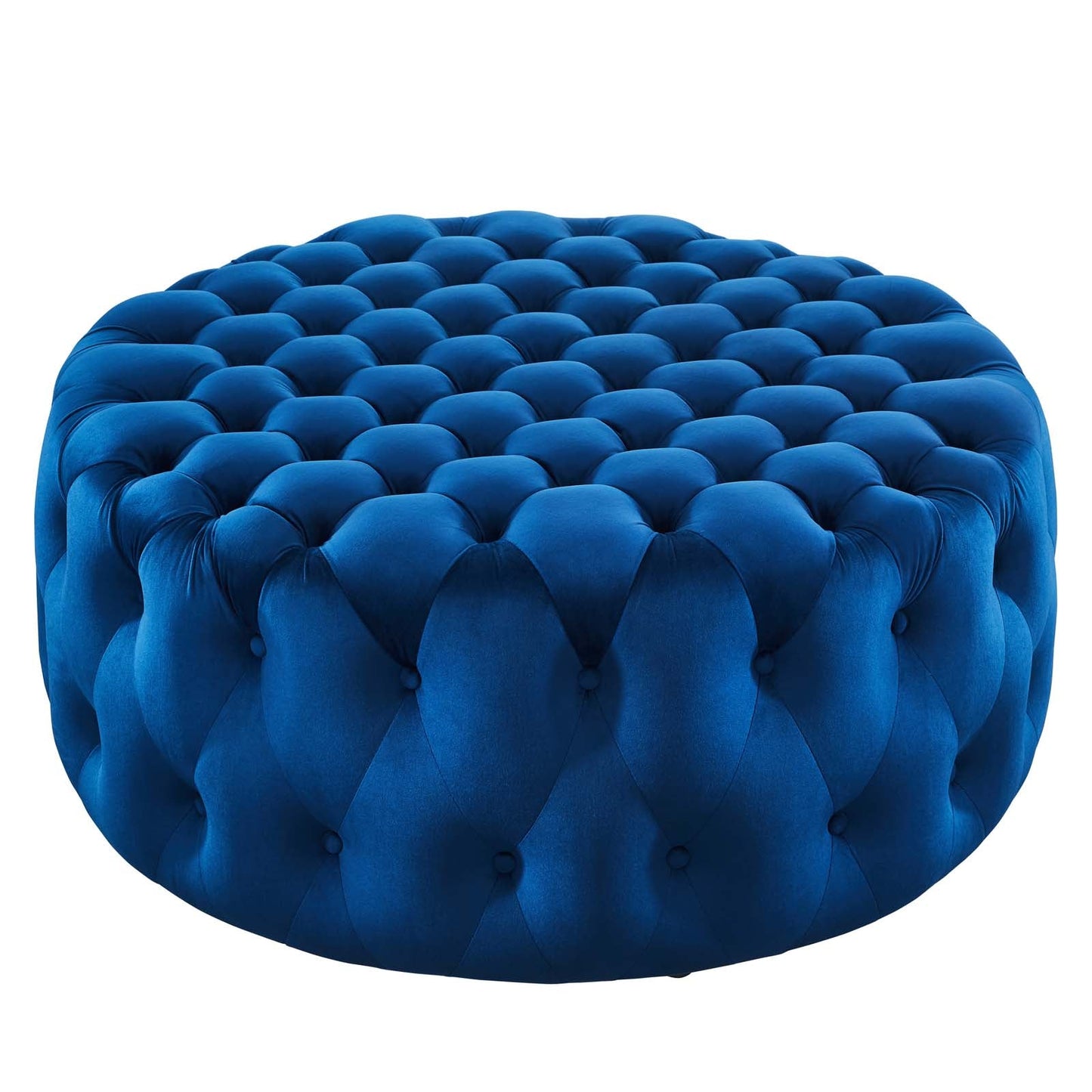 Amour Tufted Button Large Round Performance Velvet Ottoman Navy EEI-5469-NAV