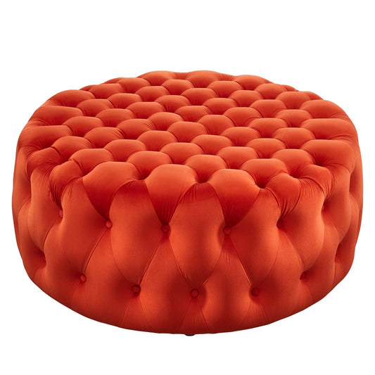 Amour Tufted Button Large Round Performance Velvet Ottoman Orange EEI-5469-ORA