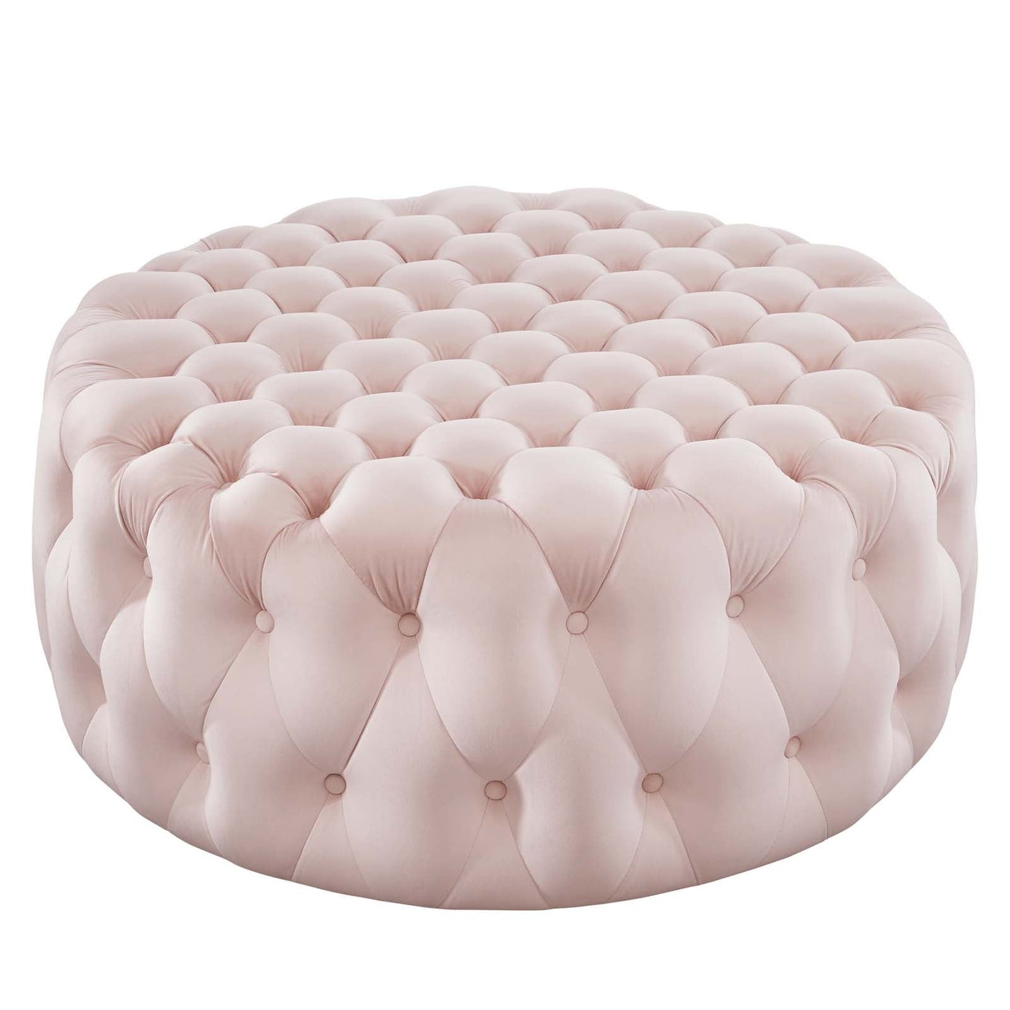 Amour Tufted Button Large Round Performance Velvet Ottoman Pink EEI-5469-PNK