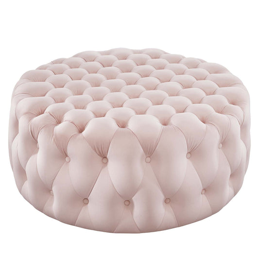 Amour Tufted Button Large Round Performance Velvet Ottoman Pink EEI-5469-PNK