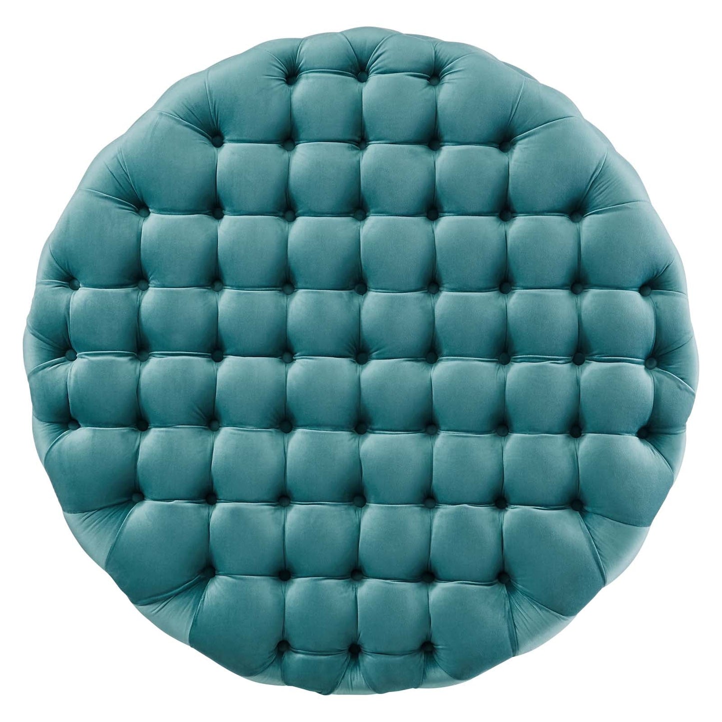 Amour Tufted Button Large Round Performance Velvet Ottoman Sea Blue EEI-5469-SEA