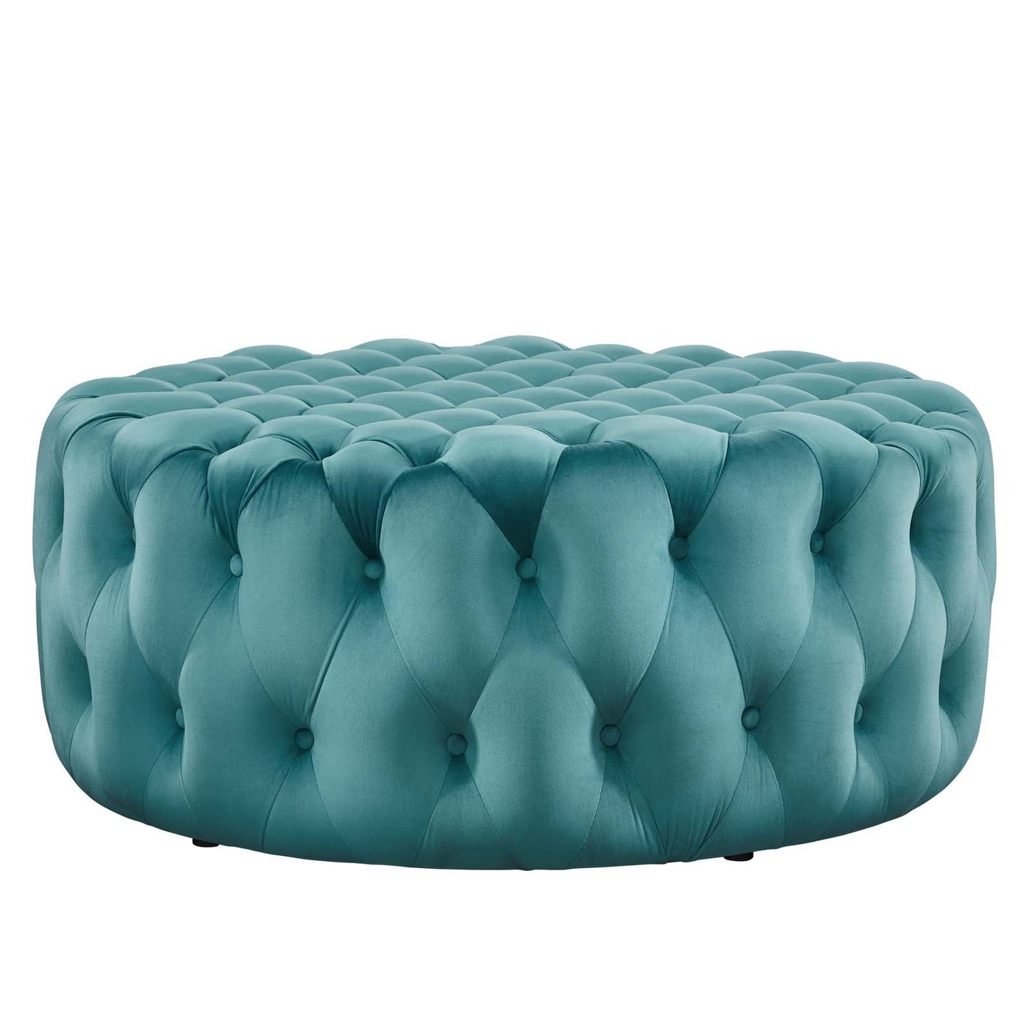 Amour Tufted Button Large Round Performance Velvet Ottoman Sea Blue EEI-5469-SEA