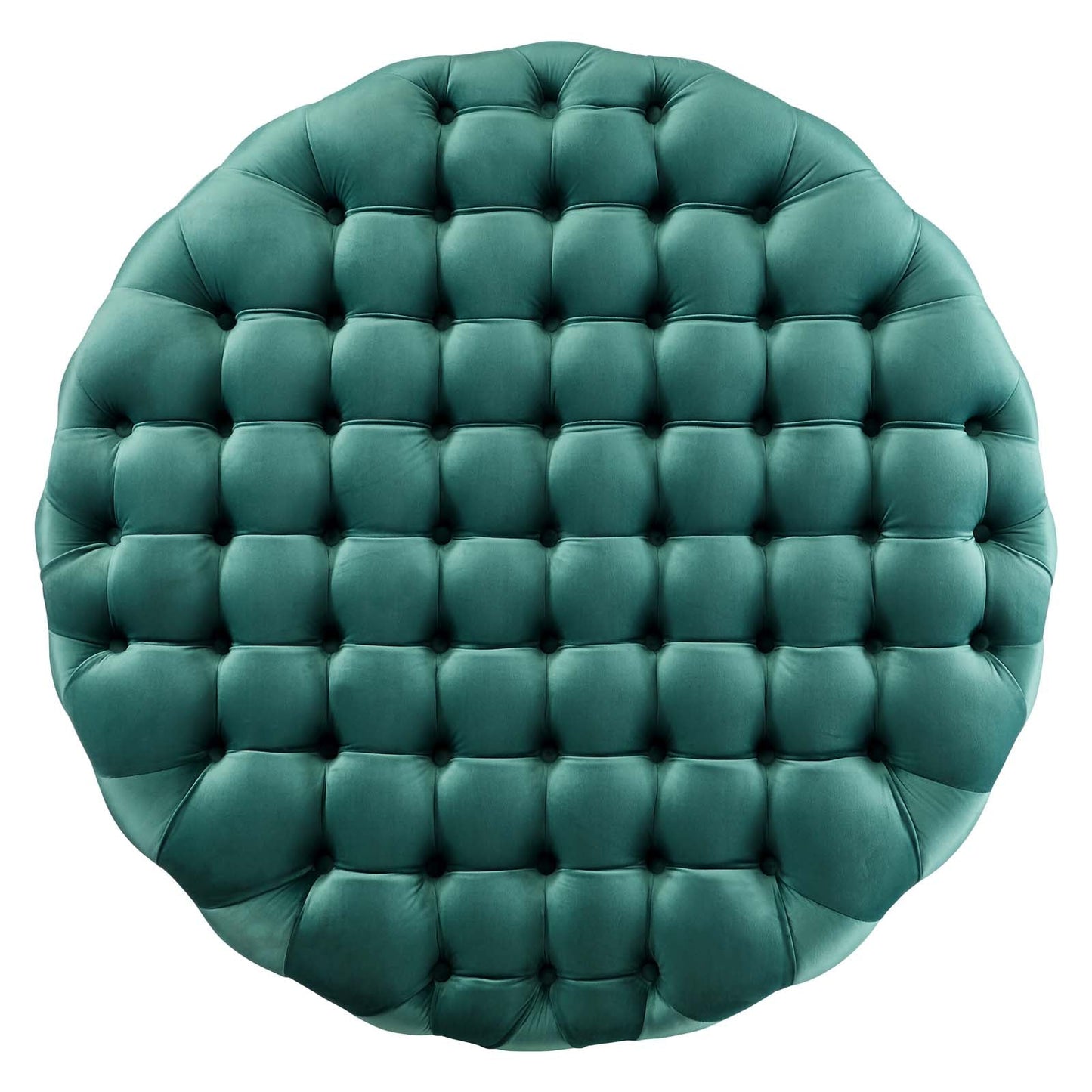Amour Tufted Button Large Round Performance Velvet Ottoman Teal EEI-5469-TEA