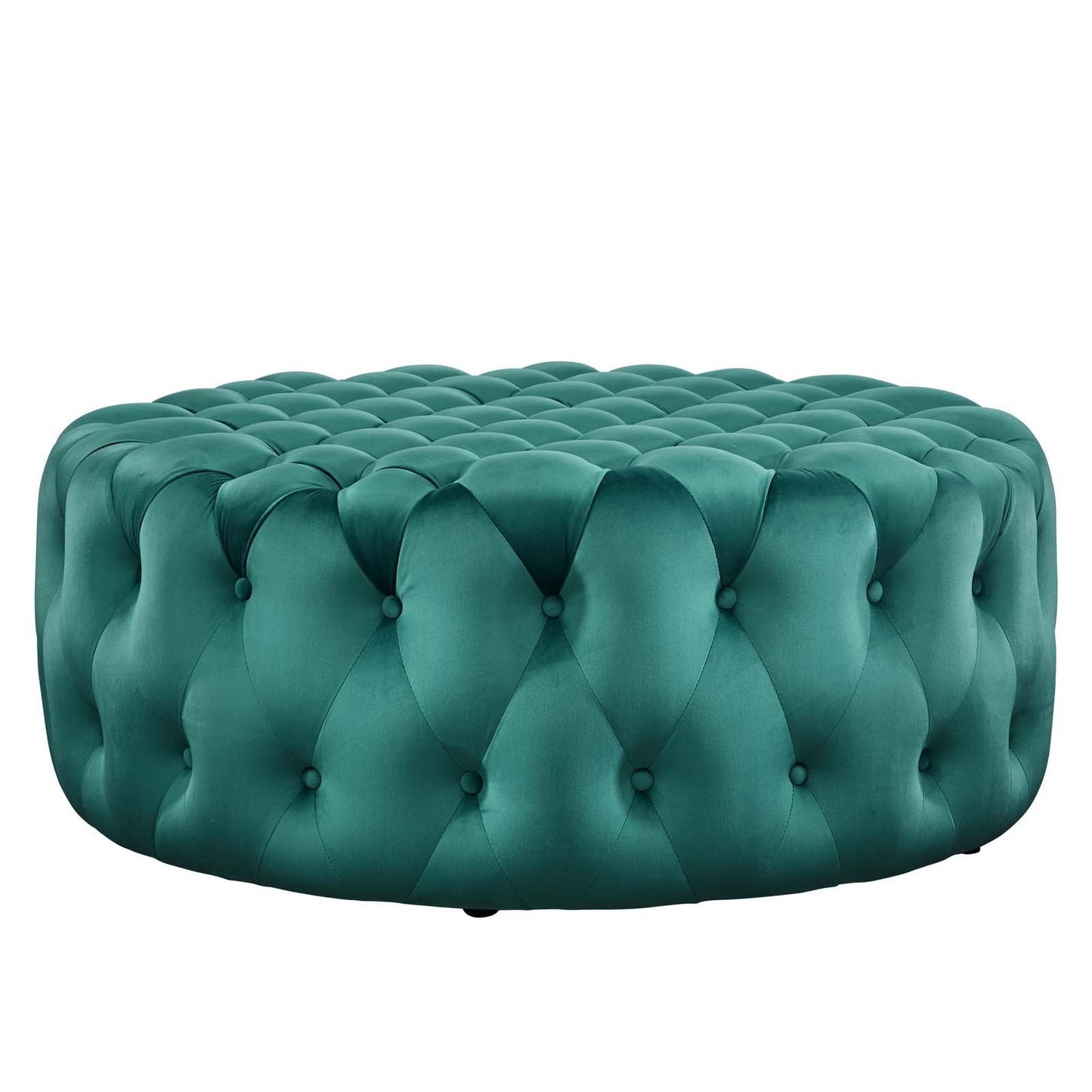 Amour Tufted Button Large Round Performance Velvet Ottoman Teal EEI-5469-TEA