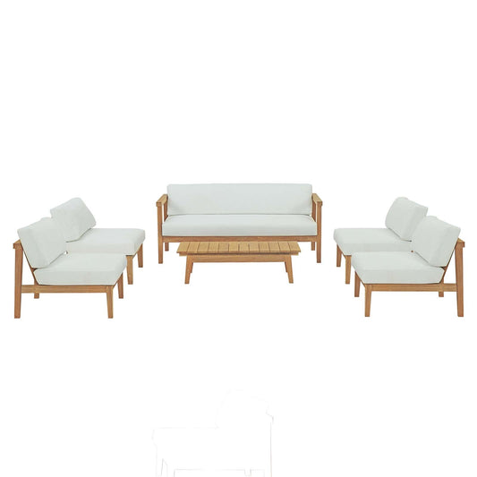 Bayport 6 Piece Outdoor Patio Teak Set Natural White EEI-5483-NAT-WHI-SET