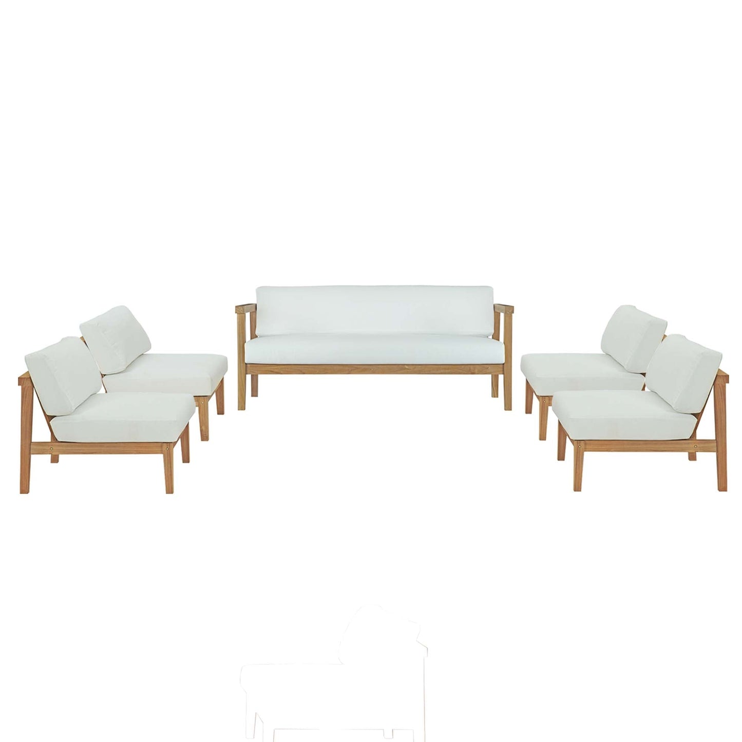 Bayport 5 Piece Outdoor Patio Teak Set by Modway EEI-5484-NAT-WHI-SET