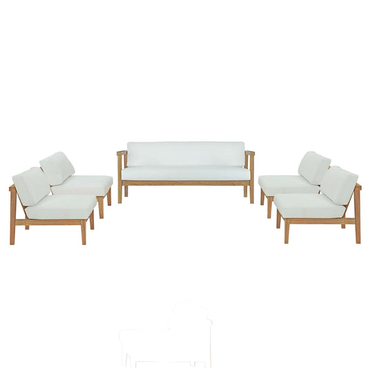 Bayport 5 Piece Outdoor Patio Teak Set by Modway EEI-5484-NAT-WHI-SET