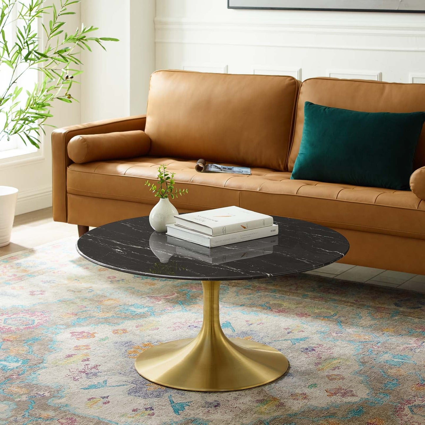 Lippa 36" Artificial Marble and Wood Coffee Table Collection