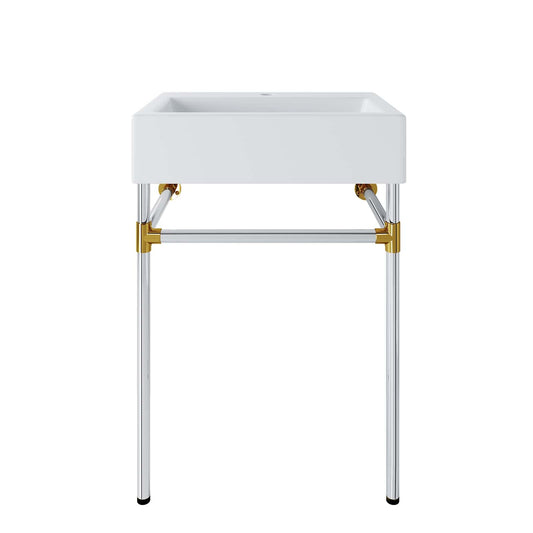 Redeem 24" Silver Stainless Steel Wall-Mount Bathroom Vanity Silver White EEI-5538-SLV-WHI