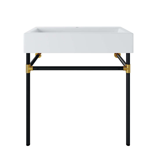 Redeem 32" Black Stainless Steel Wall-Mount Bathroom Vanity Black White EEI-5541-BLK-WHI