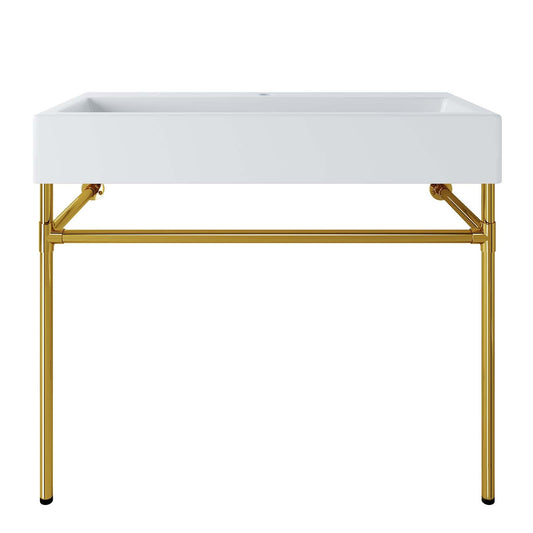 Redeem 40" Wall-Mount Gold Stainless Steel Bathroom Vanity Gold White EEI-5544-GLD-WHI