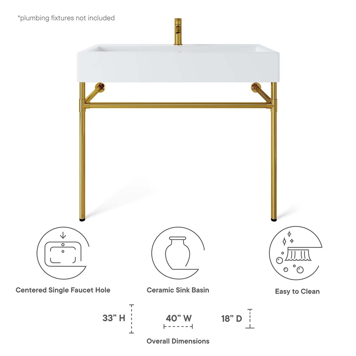Redeem 40" Wall-Mount Gold Stainless Steel Bathroom Vanity Gold White EEI-5544-GLD-WHI