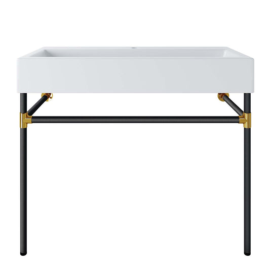 Redeem 40" Black Stainless Steel Wall-Mount Bathroom Vanity Black White EEI-5545-BLK-WHI