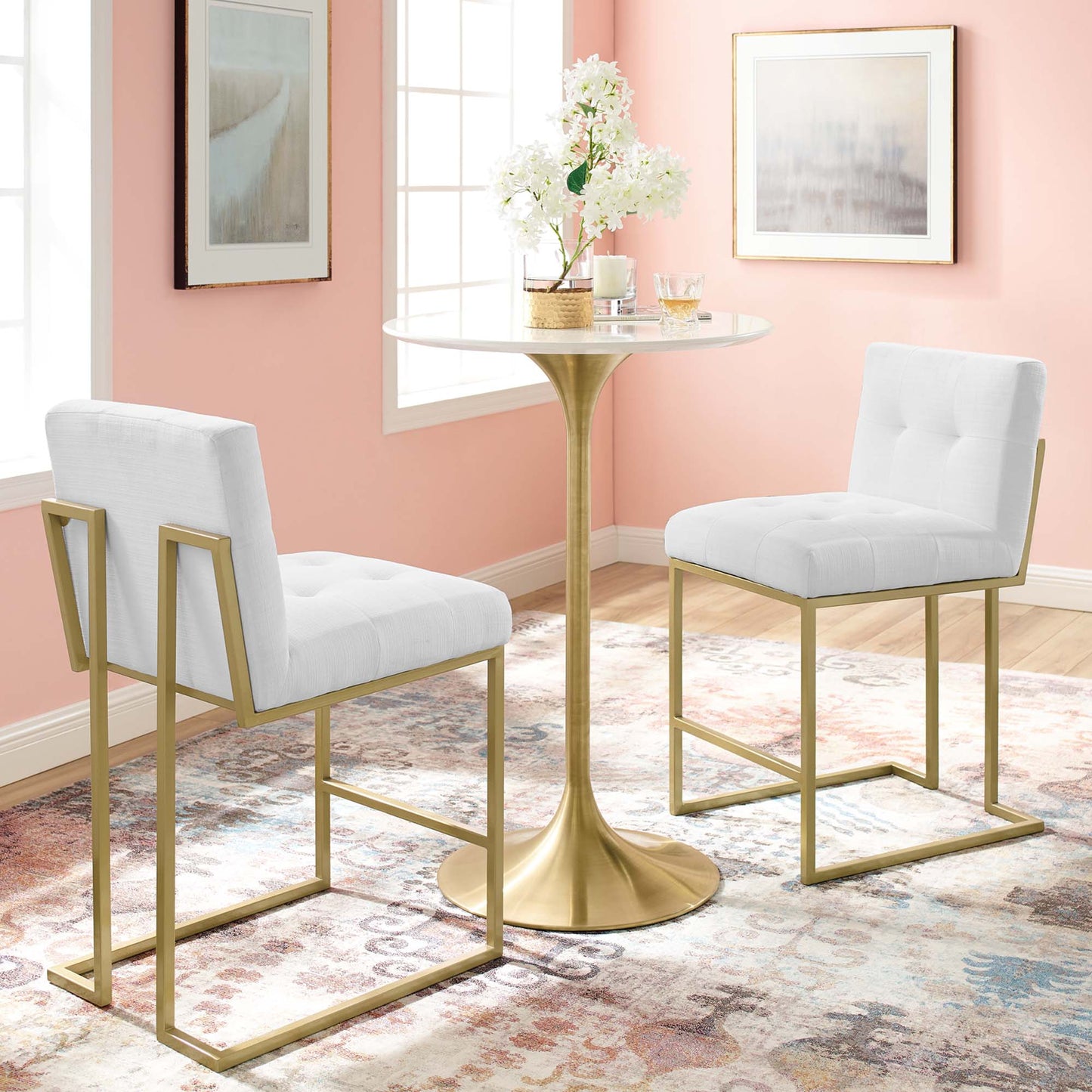 Privy Upholstered Fabric Counter Stool Set of 2 by Modway EEI-5571-GLD-WHI