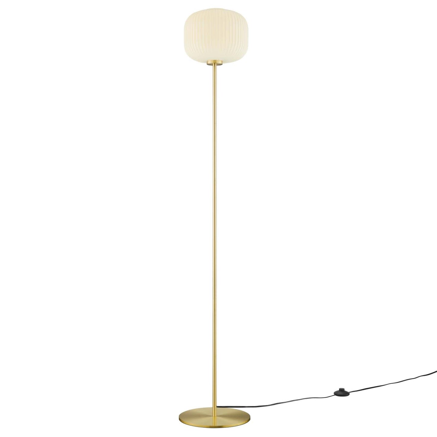 Reprise Glass Sphere Glass and Metal Floor Lamp White Satin Brass EEI-5623-WHI-SBR