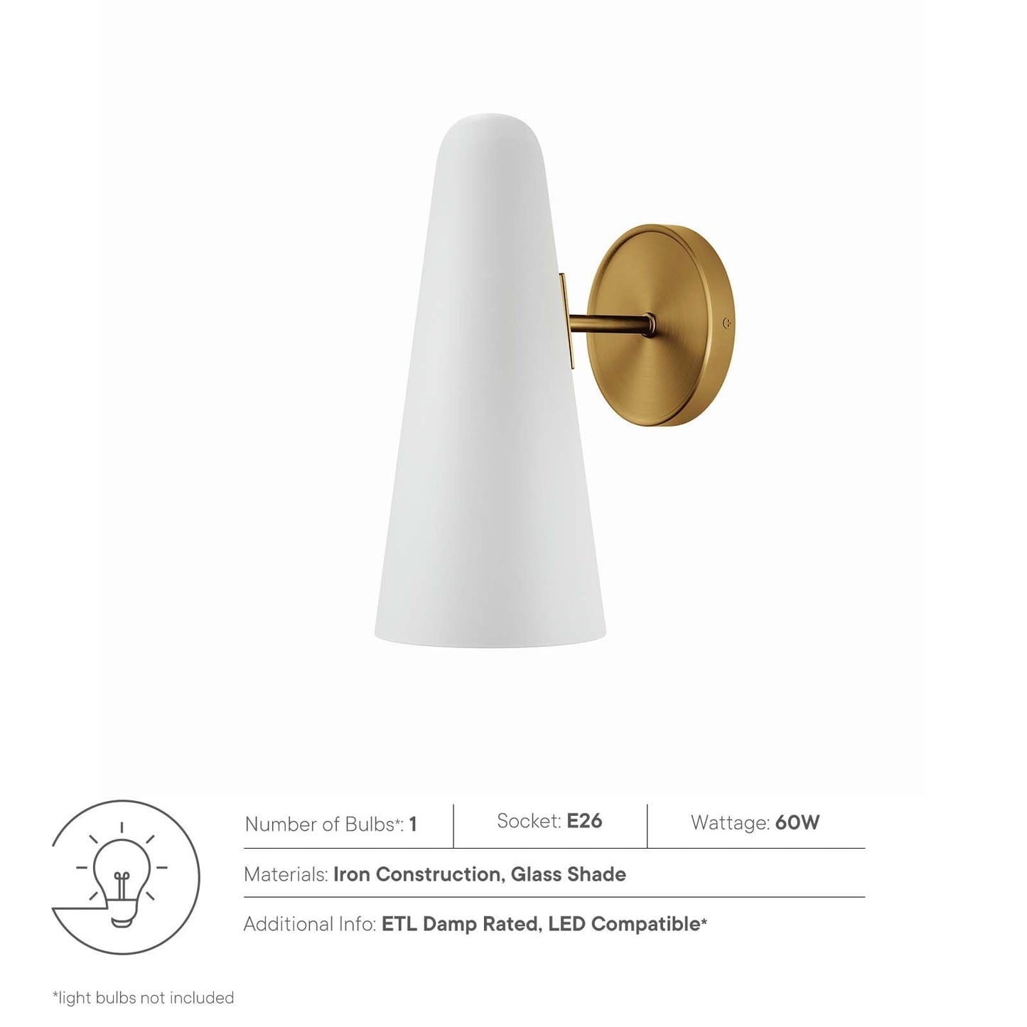 Beacon 1-Light Wall Sconce Opal Satin Brass EEI-5645-OPA-SBR