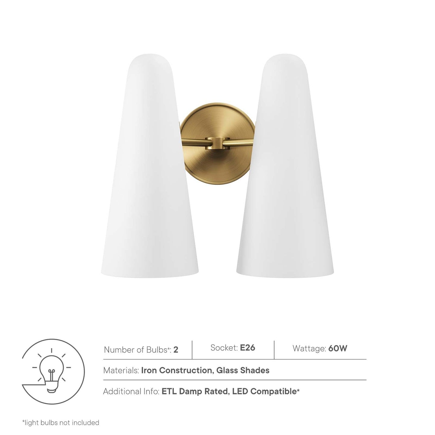 Beacon 2-Light Wall Sconce Opal Satin Brass EEI-5646-OPA-SBR