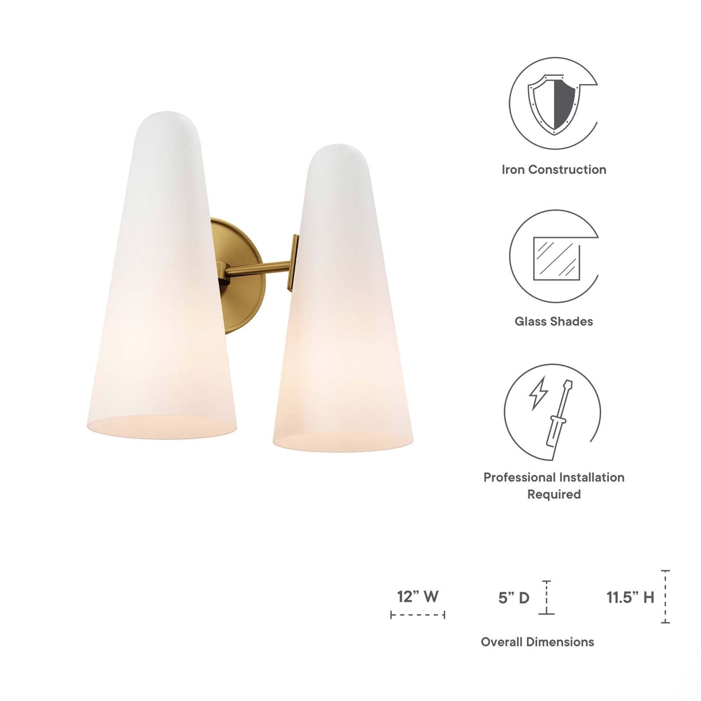 Beacon 2-Light Wall Sconce Opal Satin Brass EEI-5646-OPA-SBR