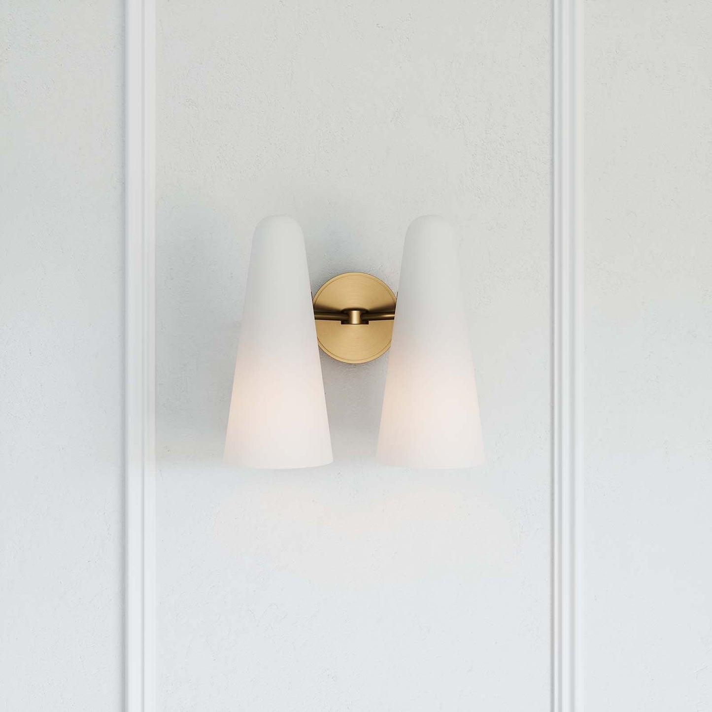 Beacon 2-Light Wall Sconce Opal Satin Brass EEI-5646-OPA-SBR
