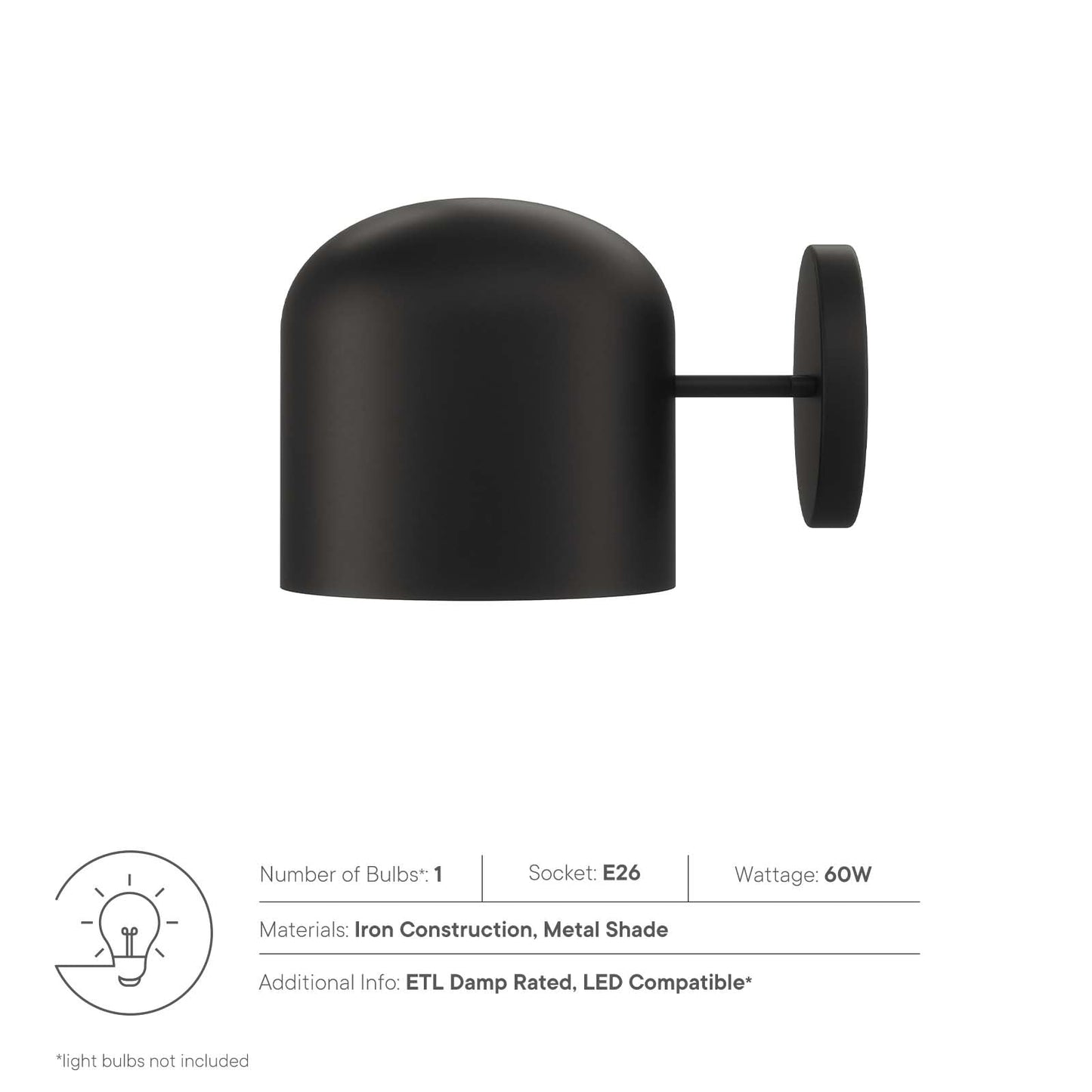 Avenue 1-Light Wall Sconce Black EEI-5662-BLK