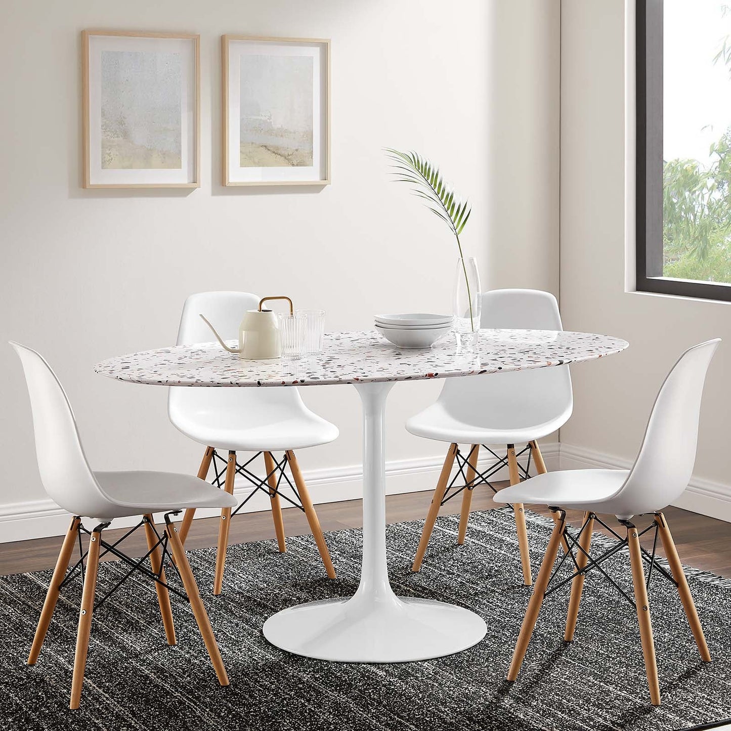 Lippa 60" Oval Dining Table with Artificial Marble and Wood Top