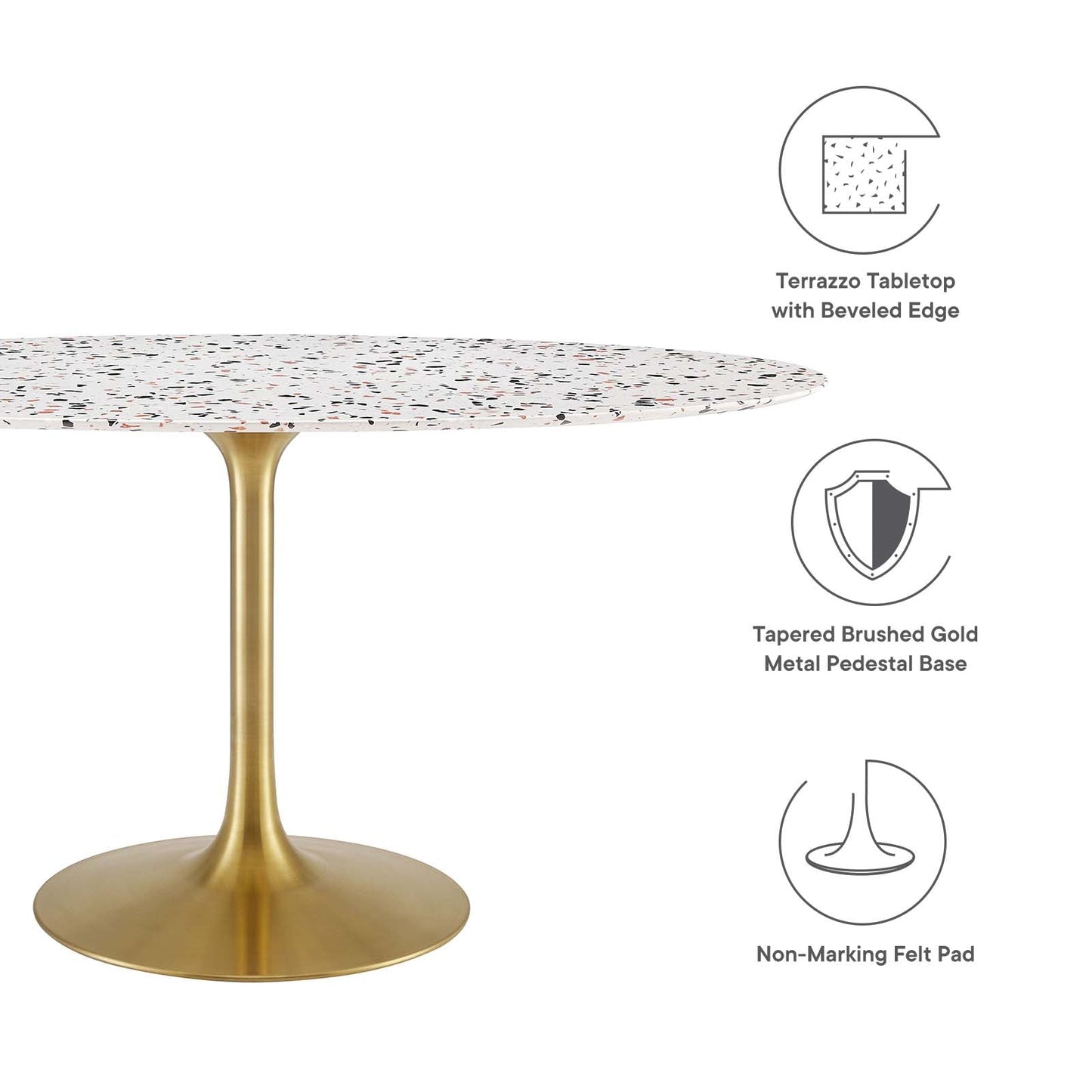 Lippa 60" Oval Dining Table with Gold Base and Artificial Marble or Wood Options