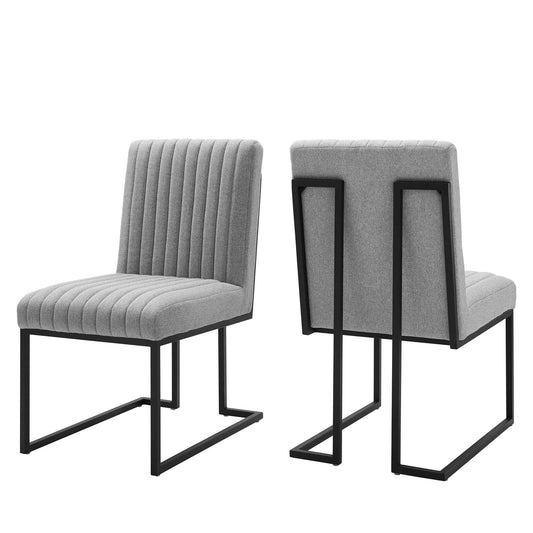 Indulge Channel Tufted Fabric Dining Chairs - Set of 2 Light Gray EEI-5740-LGR