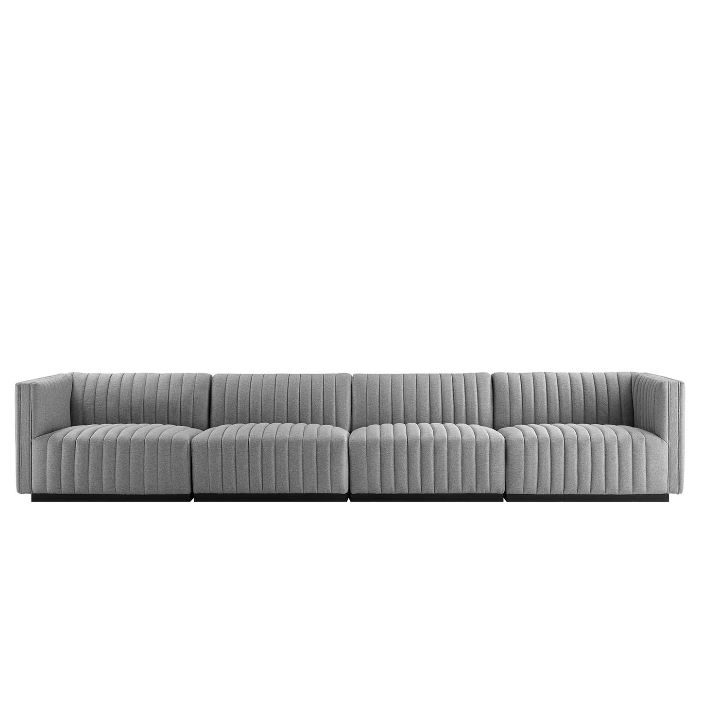 Conjure Channel Tufted Upholstered Fabric 4-Piece Sofa Black Light Gray EEI-5789-BLK-LGR