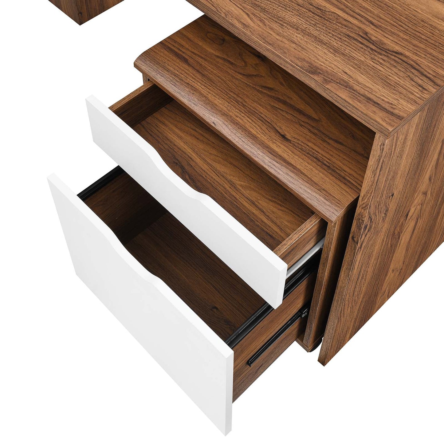 Envision Wood Desk and File Cabinet Set Walnut White EEI-5823-WAL-WHI