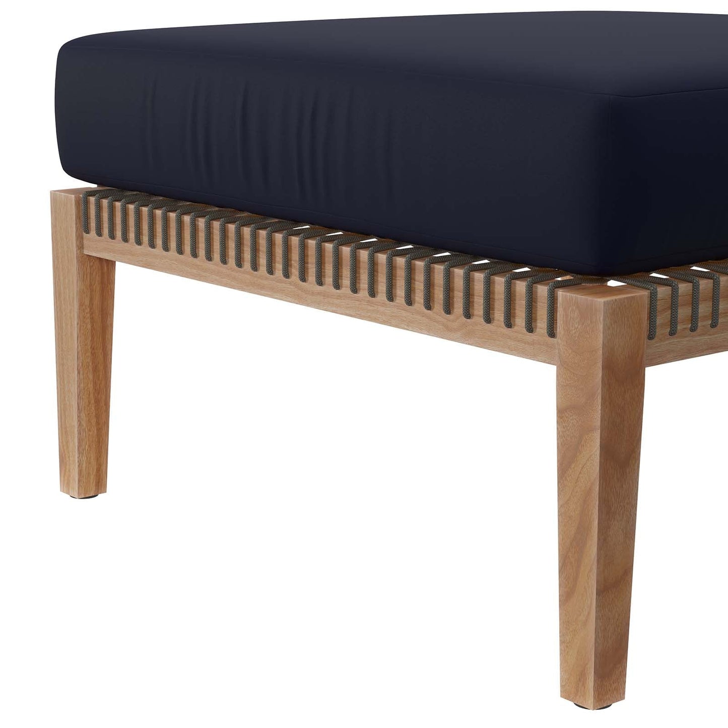 Clearwater Outdoor Patio Teak Wood Ottoman Gray Navy EEI-5854-GRY-NAV