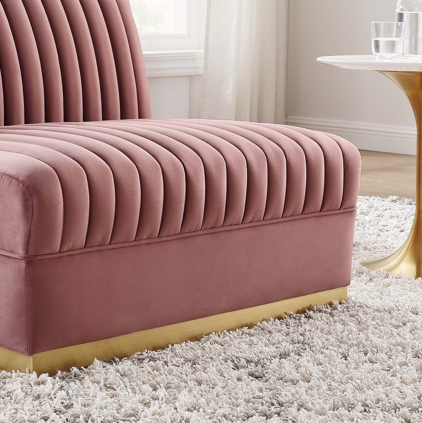 Sanguine Channel Tufted Performance Velvet Modular Sectional Sofa Armless Chair Dusty Rose EEI-6033-DUS
