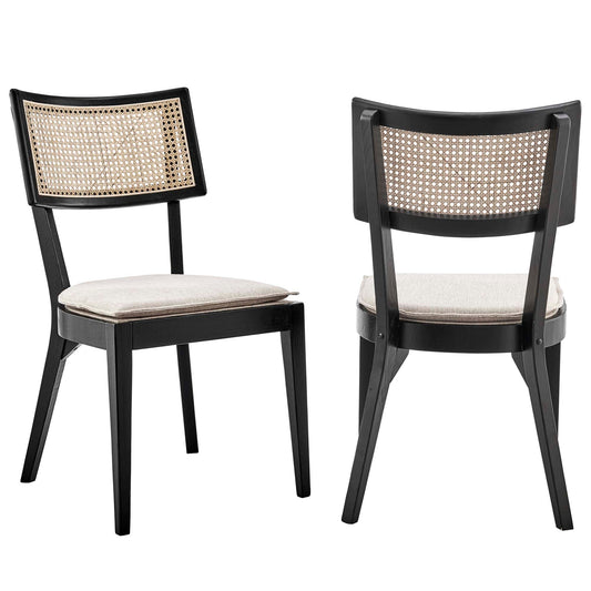 Caledonia Fabric Upholstered Wood Dining Chair Set of 2 by Modway EEI-6080-BLK-BEI