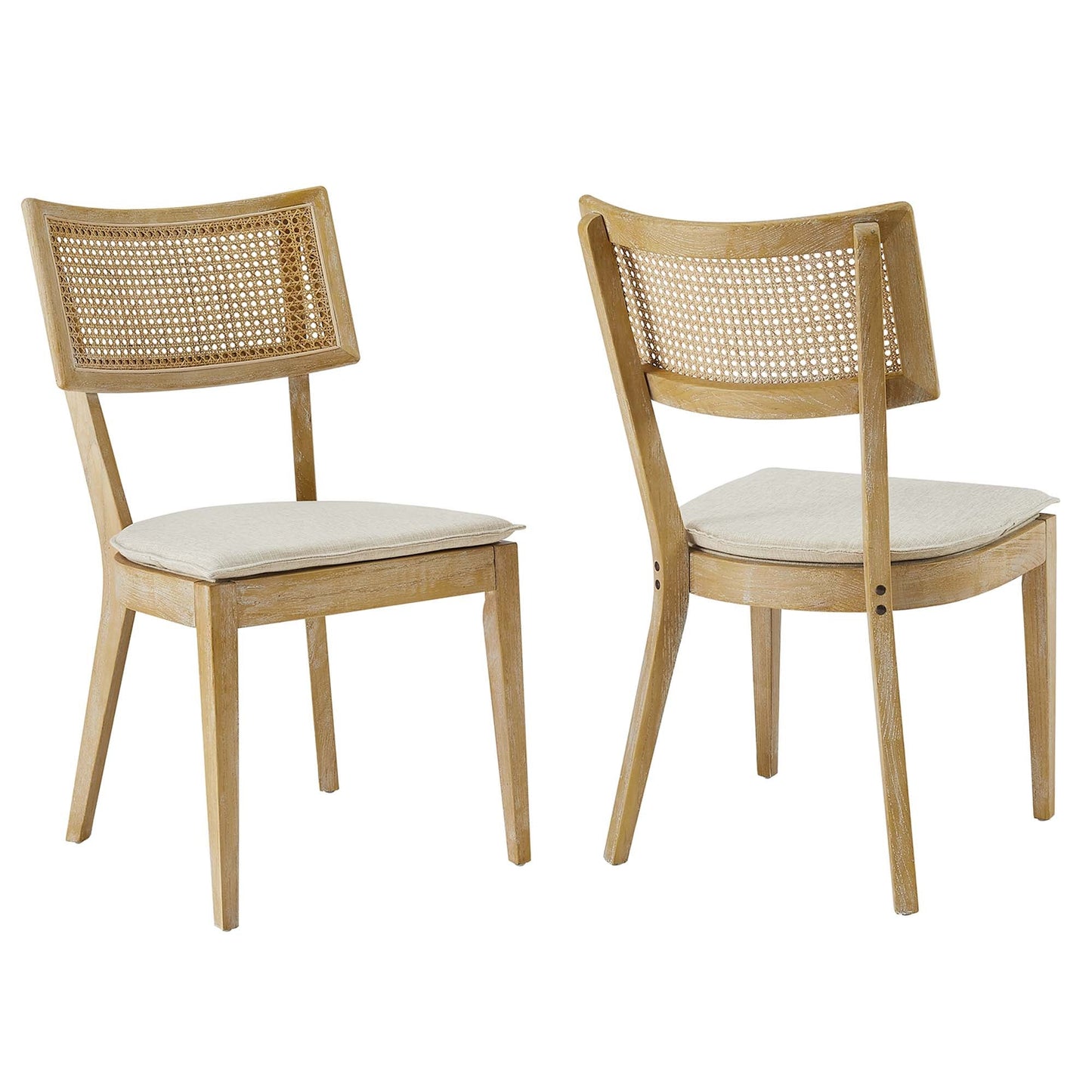 Caledonia Fabric Upholstered Wood Dining Chair Set of 2 by Modway EEI-6080-GRY-BEI
