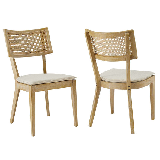 Caledonia Fabric Upholstered Wood Dining Chair Set of 2 by Modway EEI-6080-GRY-BEI