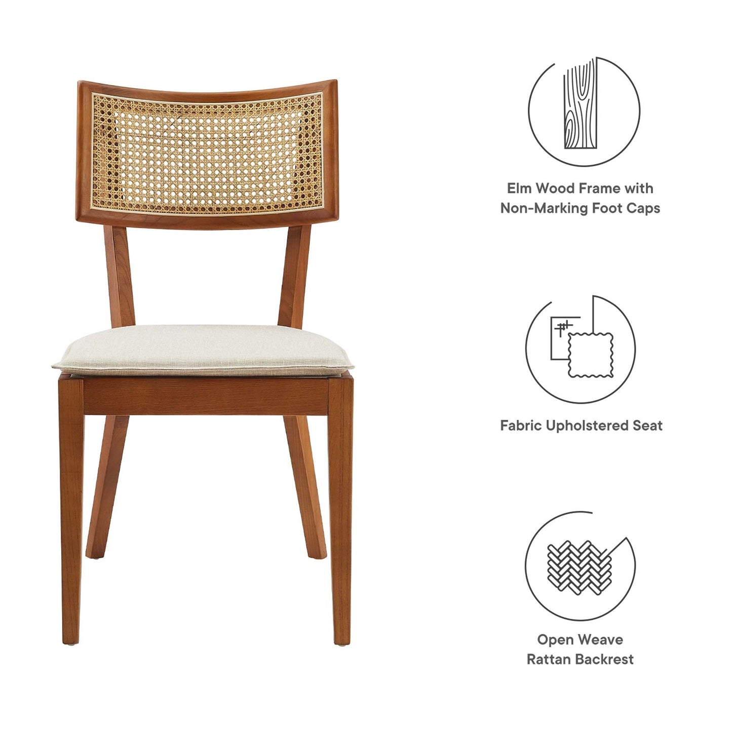 Caledonia Fabric Upholstered Wood Dining Chair Set of 2 by Modway EEI-6080-WAL-BEI