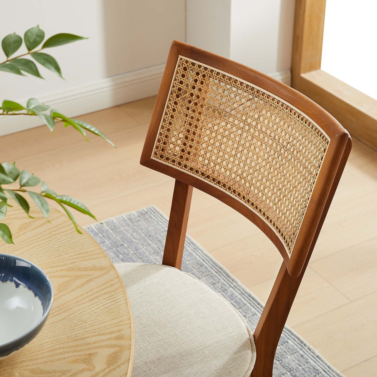 Caledonia Fabric Upholstered Wood Dining Chair Set of 2 by Modway EEI-6080-WAL-BEI