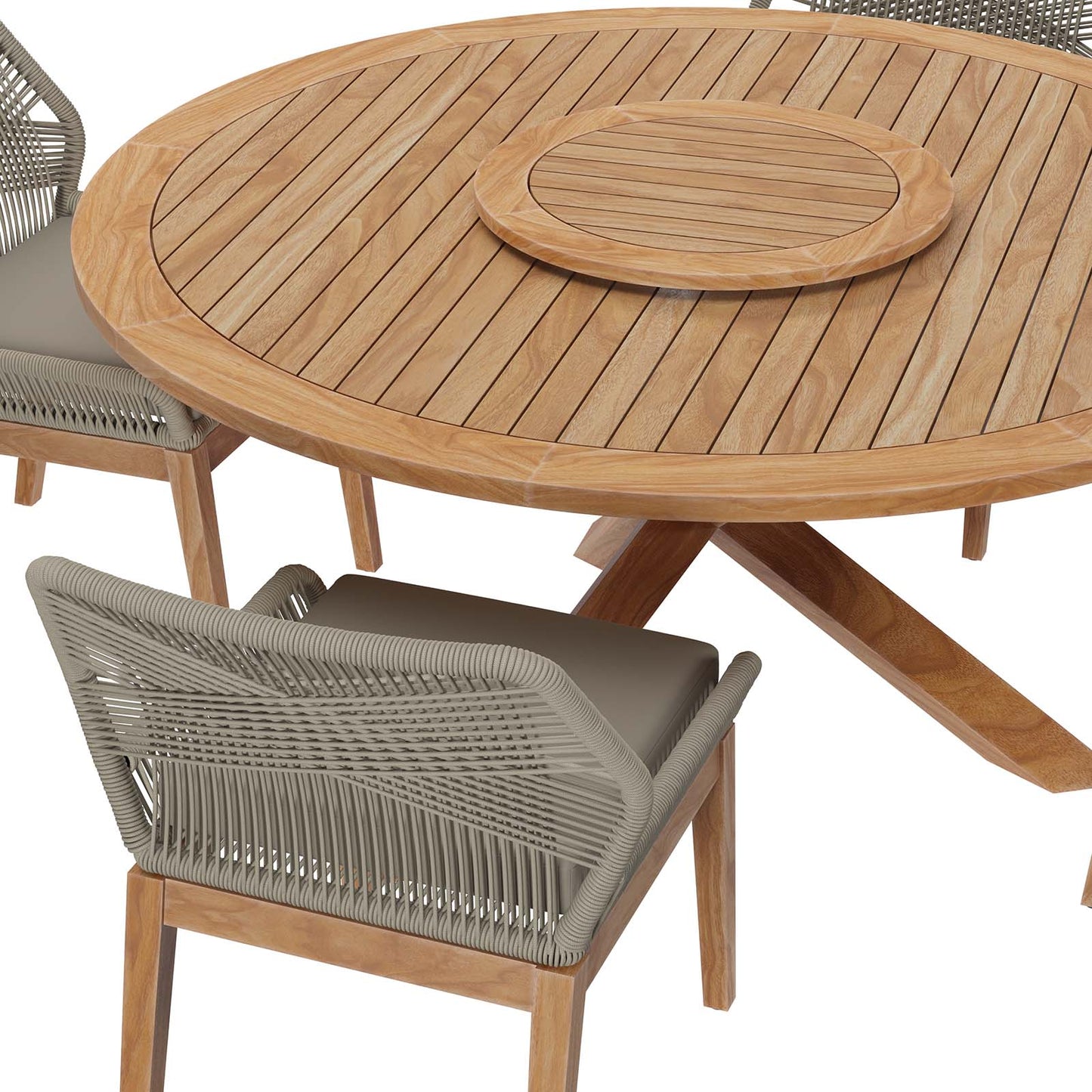 Wellspring 5-Piece Outdoor Patio Teak Wood Dining Set Light Gray Greige EEI-6118-LGR-GRG