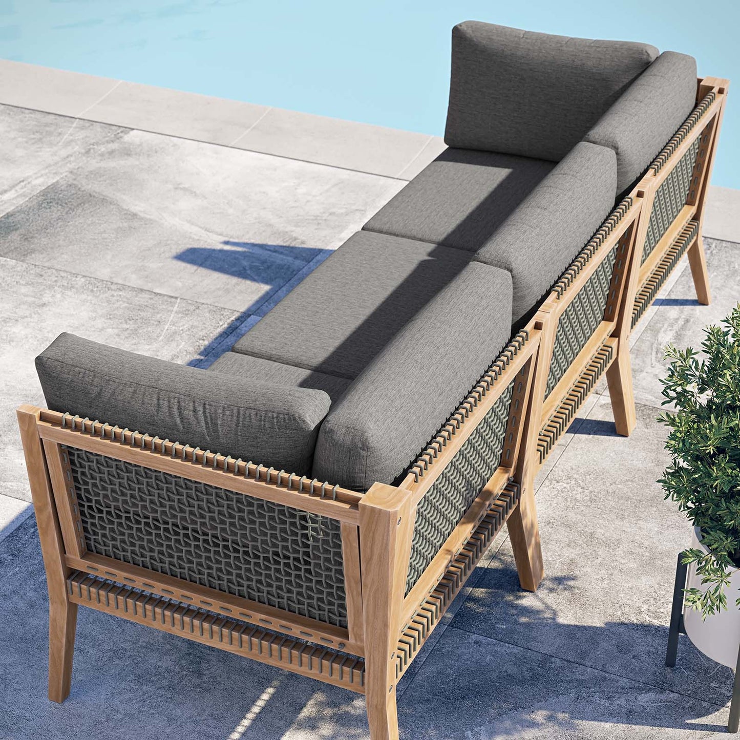 Clearwater Outdoor Patio Teak Wood Sofa Gray