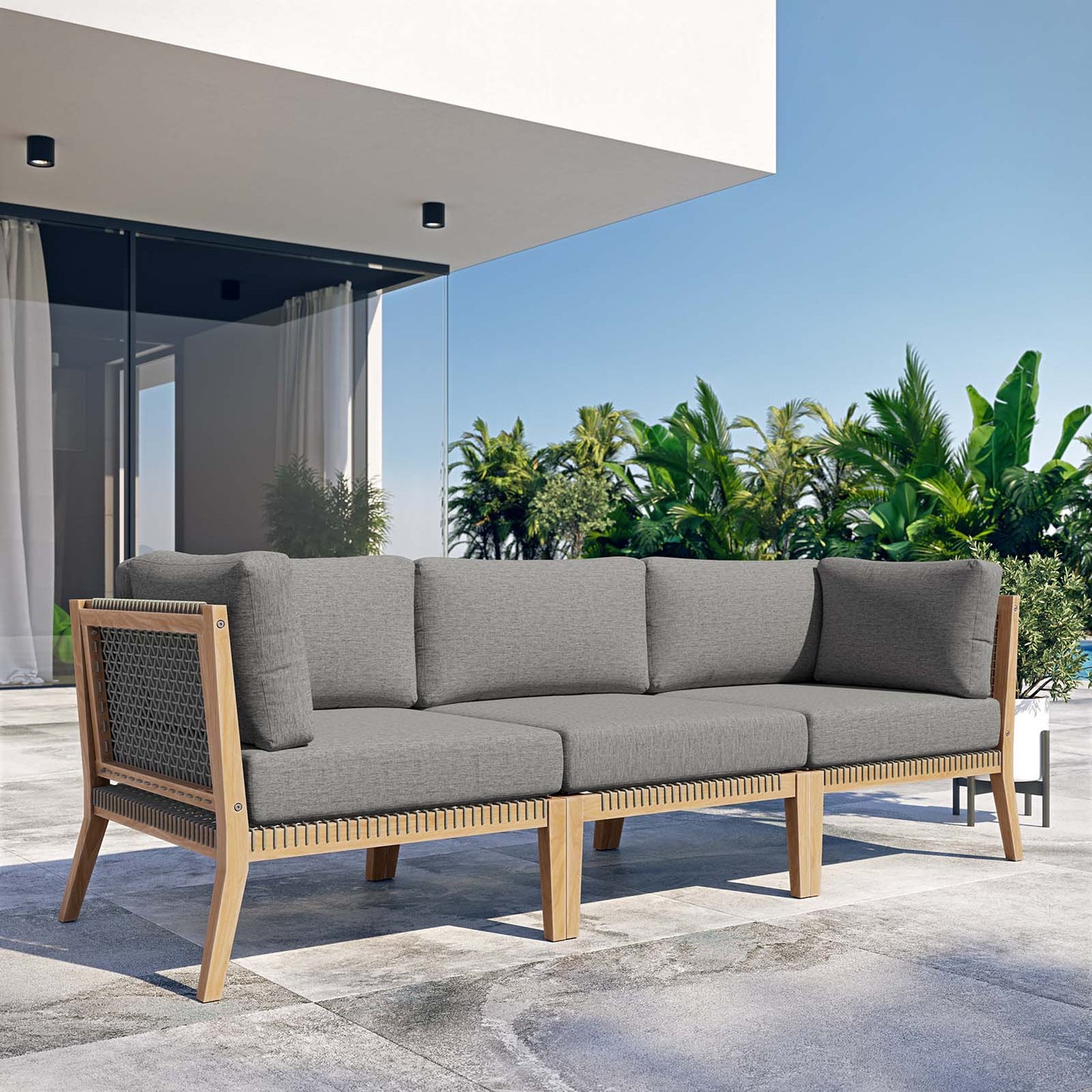 Clearwater Outdoor Patio Teak Wood Sofa Gray