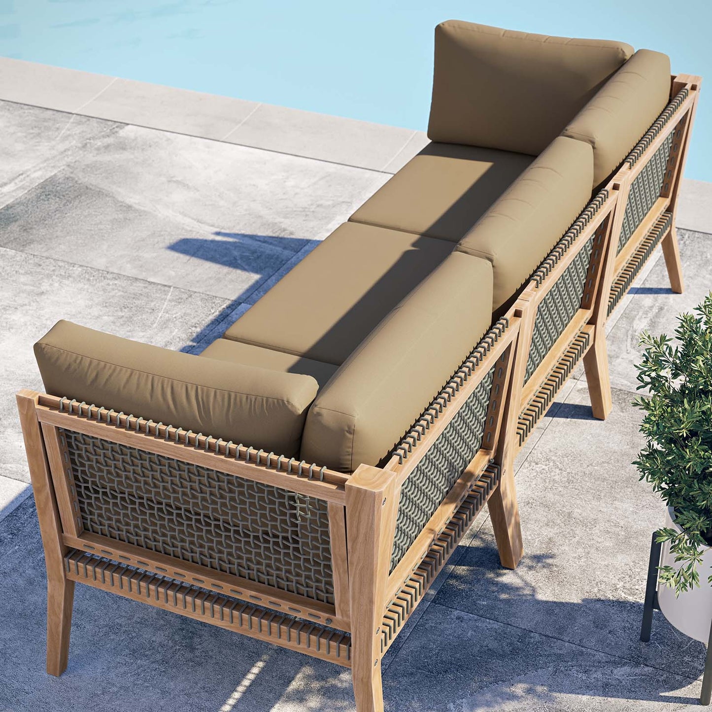 Clearwater Outdoor Patio Teak Wood Sofa Gray