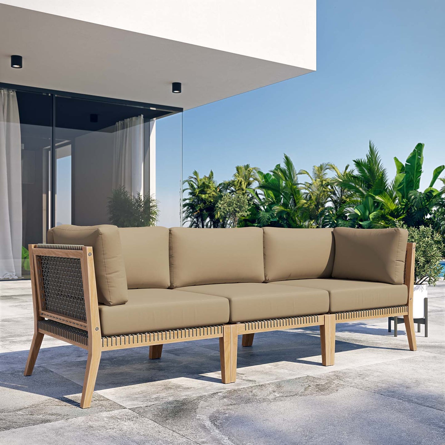Clearwater Outdoor Patio Teak Wood Sofa Gray
