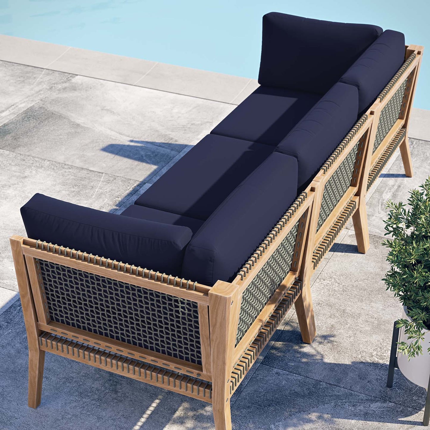 Clearwater Outdoor Patio Teak Wood Sofa Gray