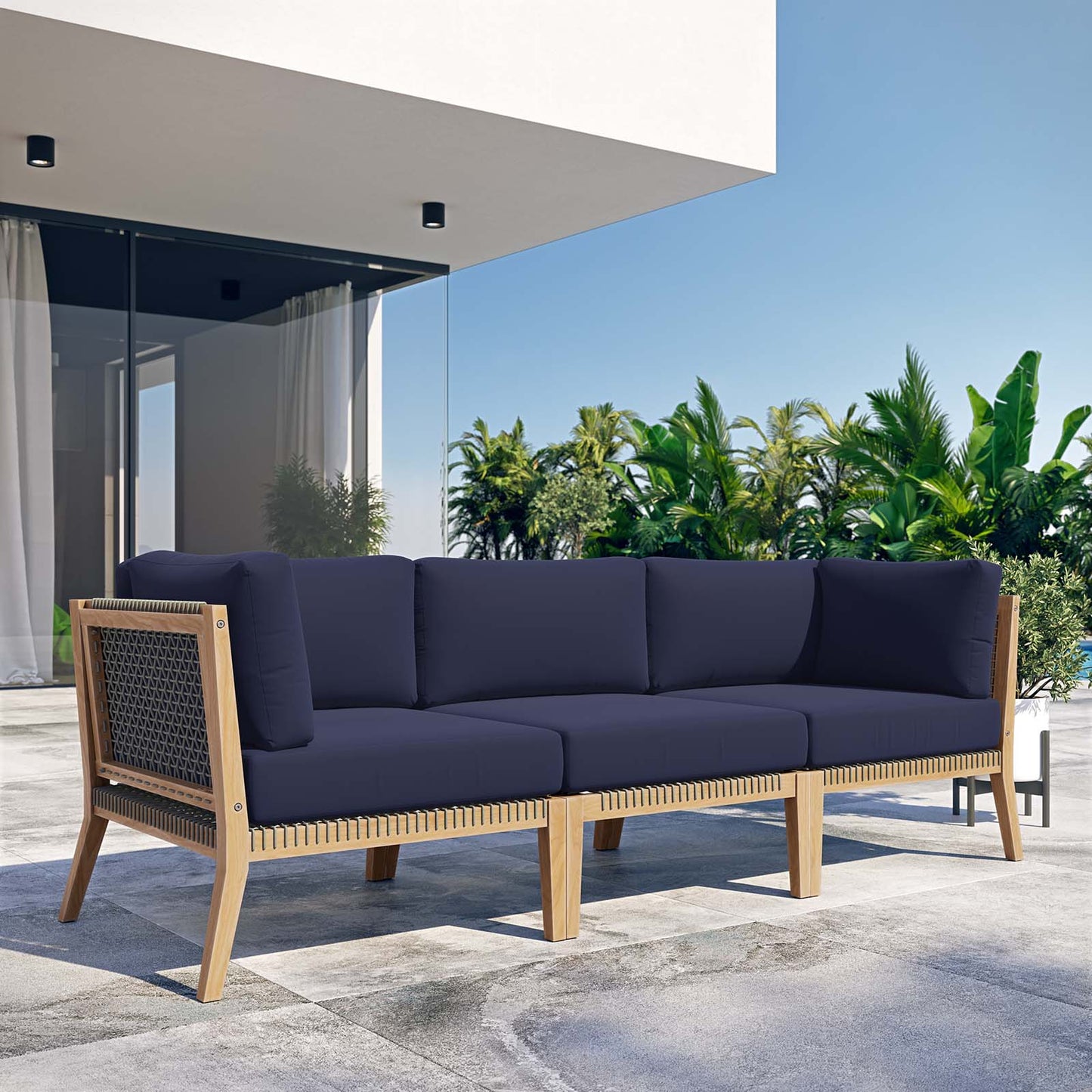 Clearwater Outdoor Patio Teak Wood Sofa Gray