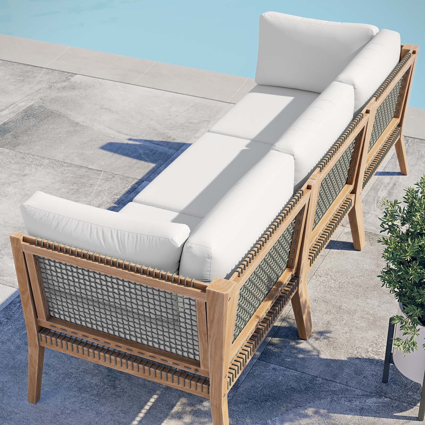 Clearwater Outdoor Patio Teak Wood Sofa Gray