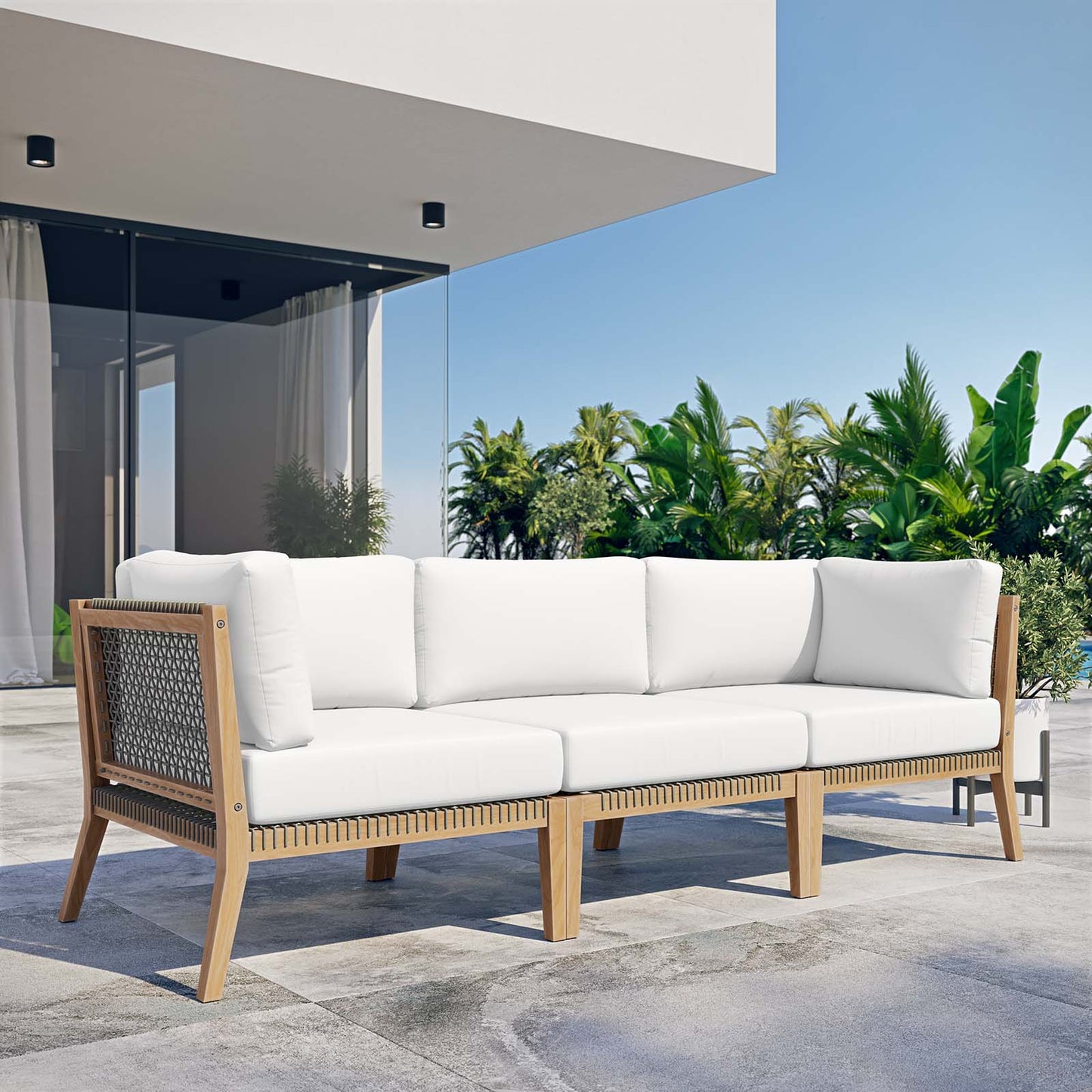Clearwater Outdoor Patio Teak Wood Sofa Gray