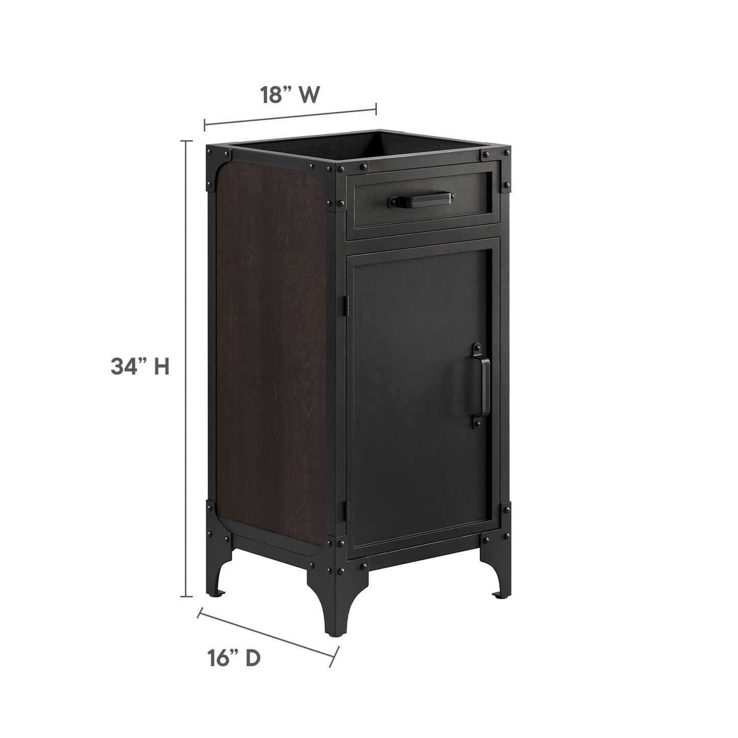 Steamforge 18" Bathroom Vanity Cabinet (Sink Basin Not Included) by Modway EEI-6126-BLK-WAL