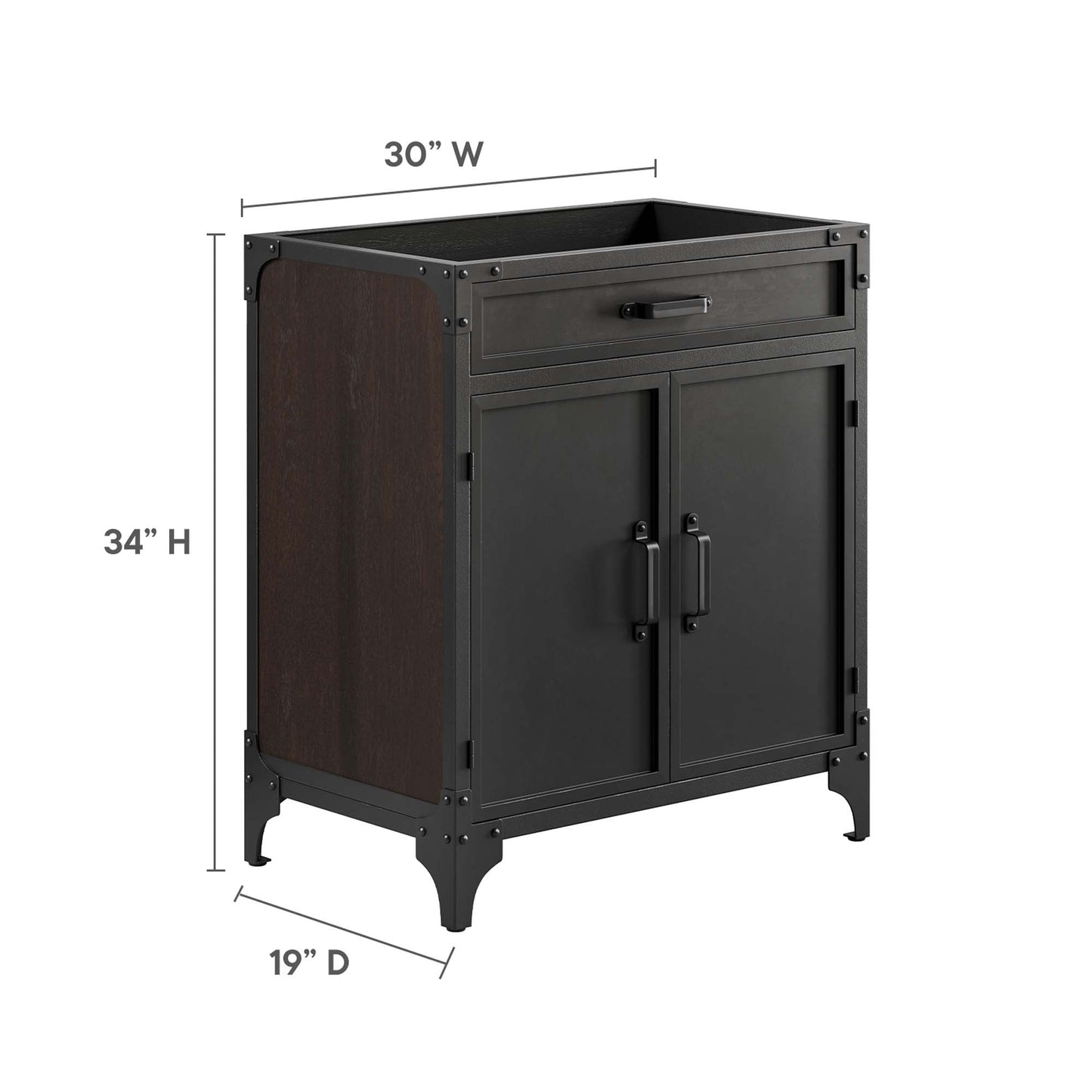Steamforge 30" Bathroom Vanity Cabinet (Sink Basin Not Included) by Modway EEI-6128-BLK-WAL