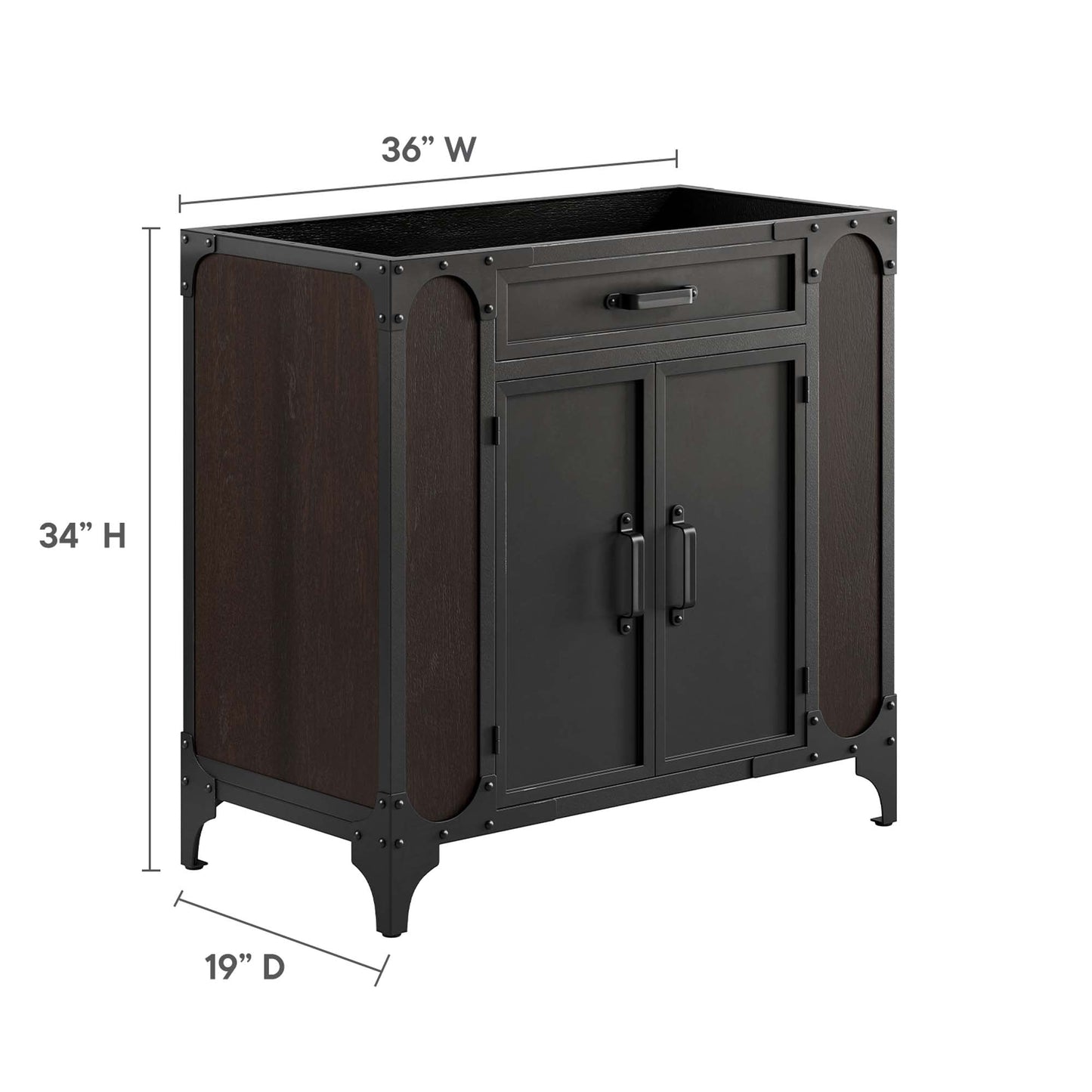 Steamforge 36" Bathroom Vanity Cabinet (Sink Basin Not Included) by Modway EEI-6129-BLK-WAL